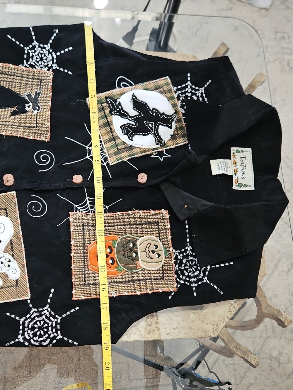 Tantrums Black Halloween Patchwork Vest with Orange & Cream Accents Size Medium - Picture 10 of 11